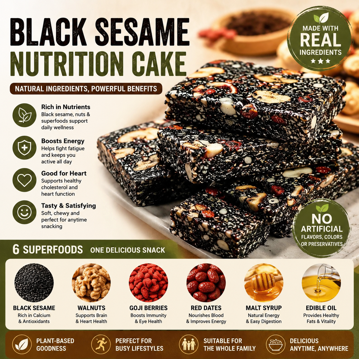 Naturally Sweet Black Sesame Snack Bars | Soft & Chewy • Packed with Nuts • Family Favorite-OKN