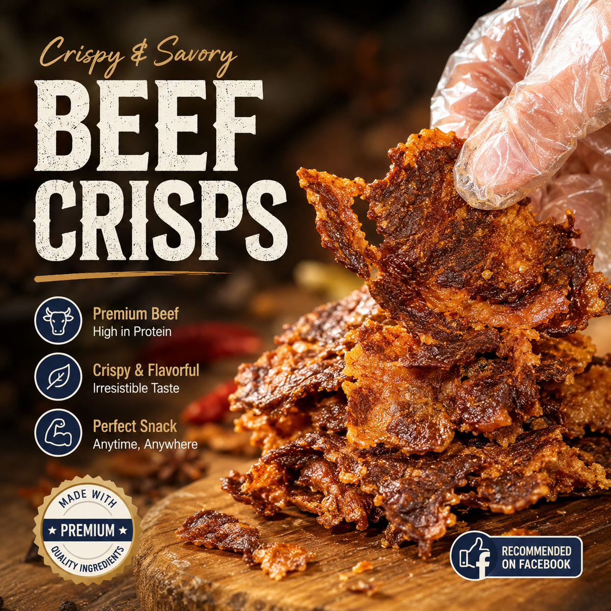 Premium Crispy Beef Bites – High-Protein Savory Snack-EDC