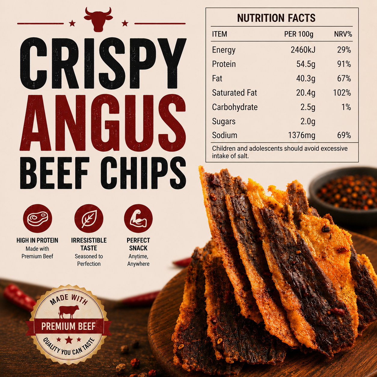 🐄 Angus Beef Crisps – Zero Fat, Zero Sugar, Zero Additives | High Protein Healthy Snack-EDC