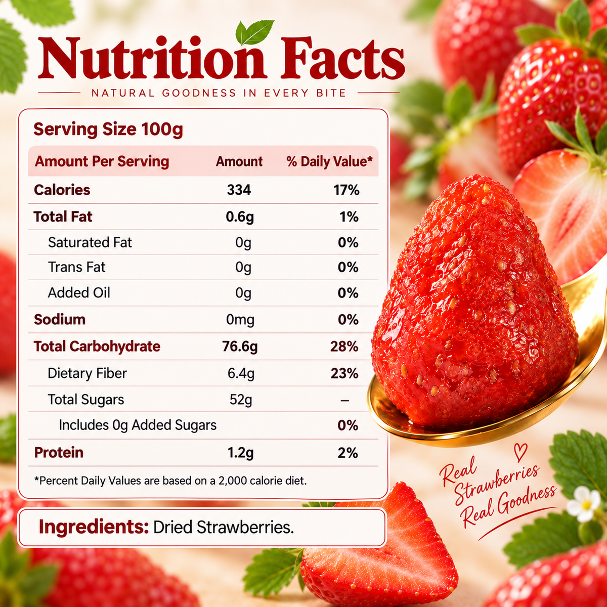 Premium Organic Dried Strawberries | No Sugar Added, Sulfite-Free | Naturally Sweet & Chewy | 100% Pure Fruit-WHM