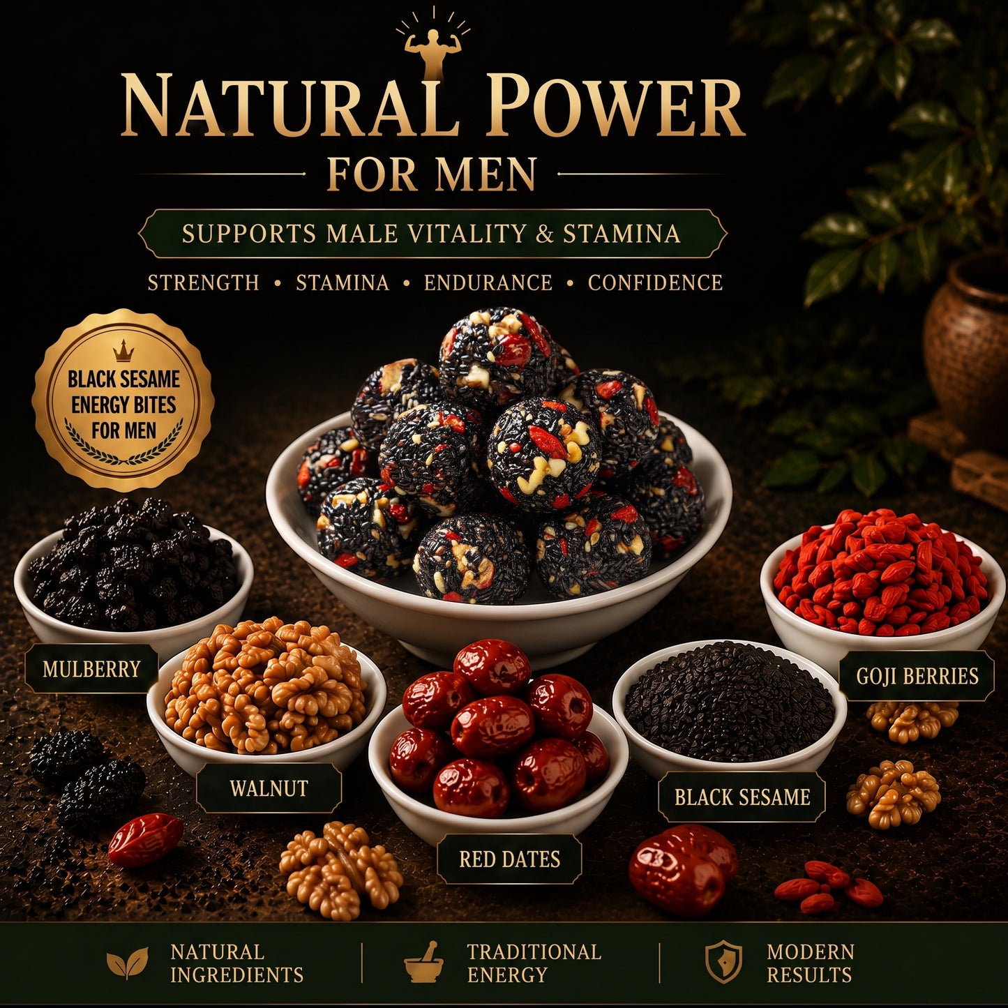 Black Sesame Power Bites: Ignite Your Male Vitality & Peak Performance-EDC