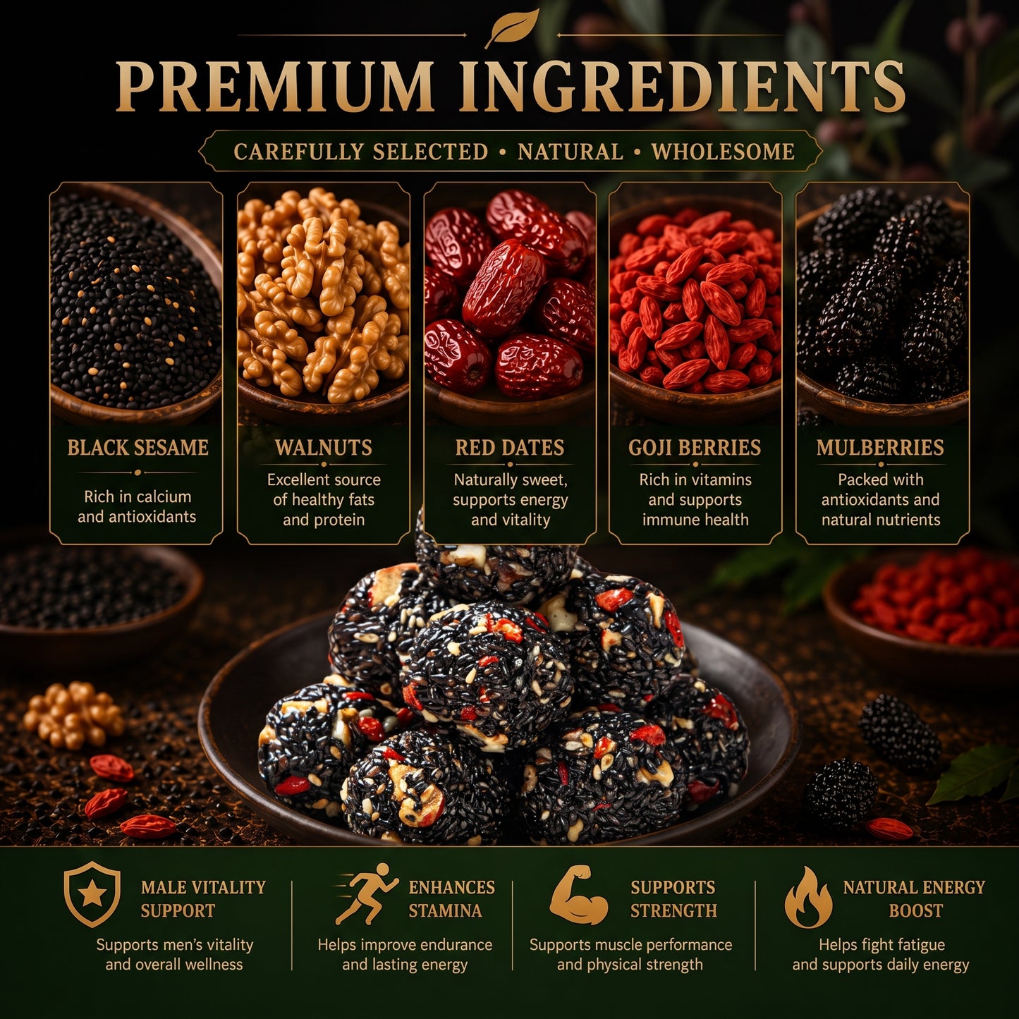 Black Sesame Power Bites: Ignite Your Male Vitality & Peak Performance-EDC