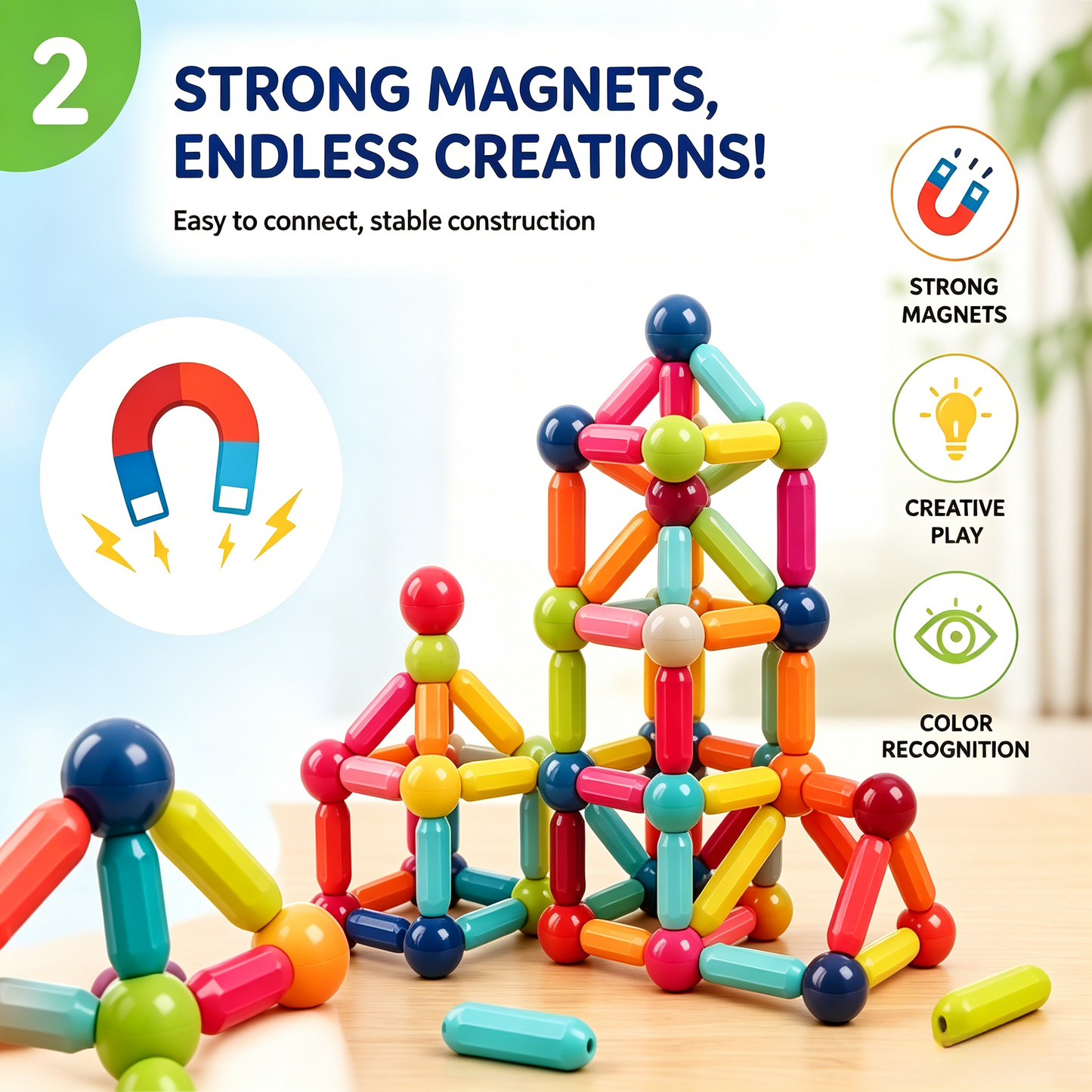 🧲 Magnetic Building Sticks for Kids - 3+ Age STEM Educational Toys