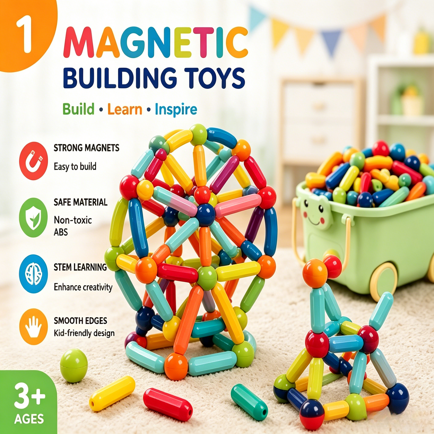 🧲 Magnetic Building Sticks for Kids - 3+ Age STEM Educational Toys
