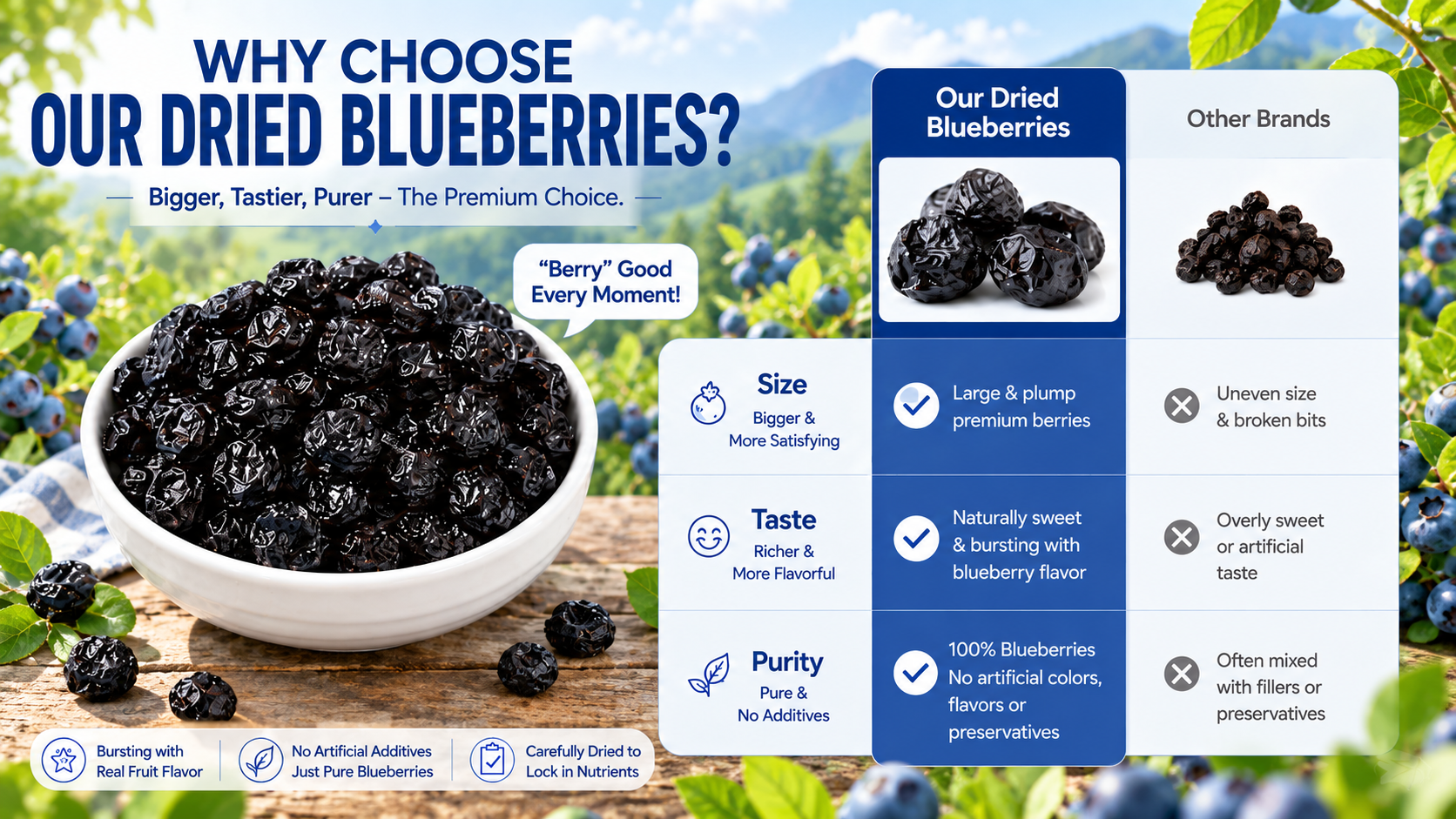 Premium dried blueberries