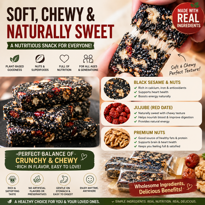 Naturally Sweet Black Sesame Snack Bars | Soft & Chewy • Packed with Nuts • Family Favorite-OKN