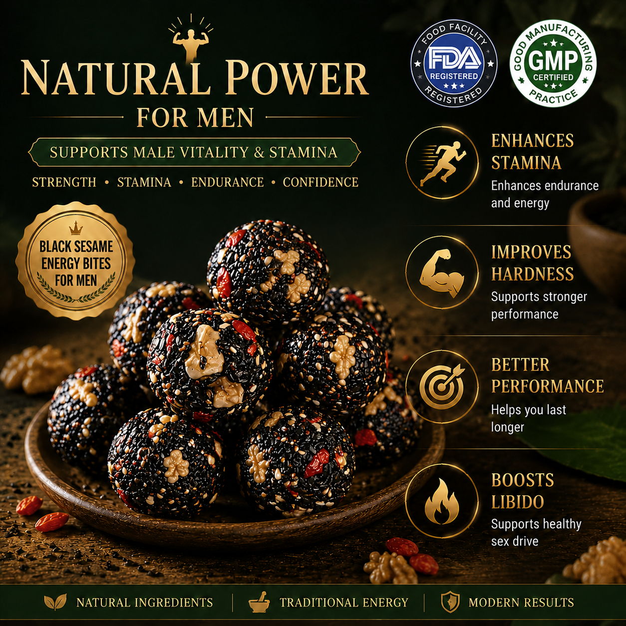 Black Sesame Power Bites: Ignite Your Male Vitality & Peak Performance-EDC