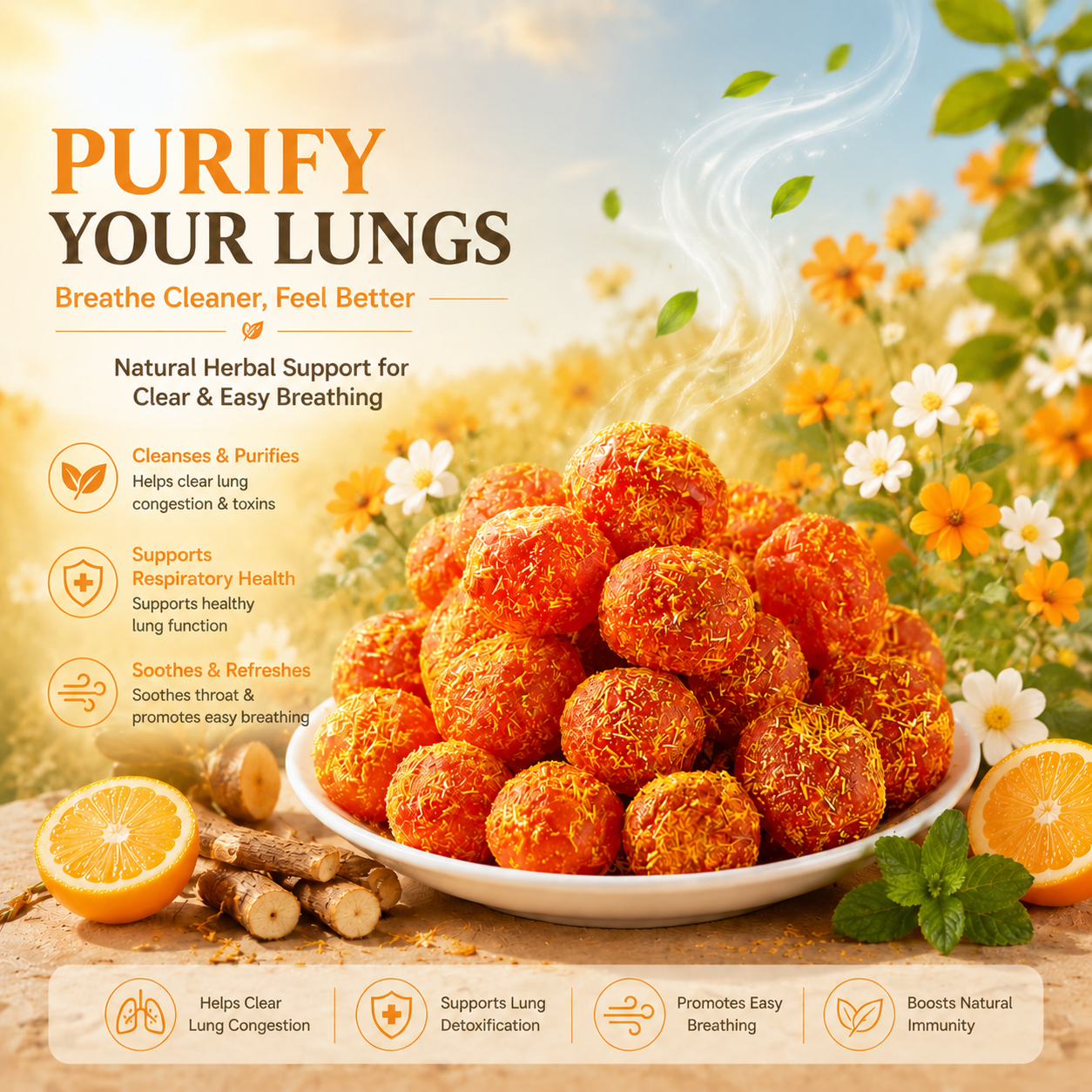 Pure Herbal Kumquat&Nature’s Daily Support for Clearer Lungs-EDC