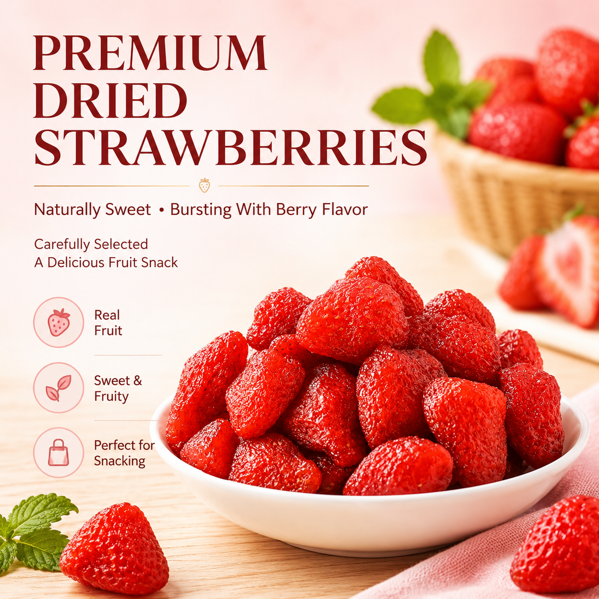Naturally Sweet Dried Strawberries – Soft, Fruity & Delicious-EDC