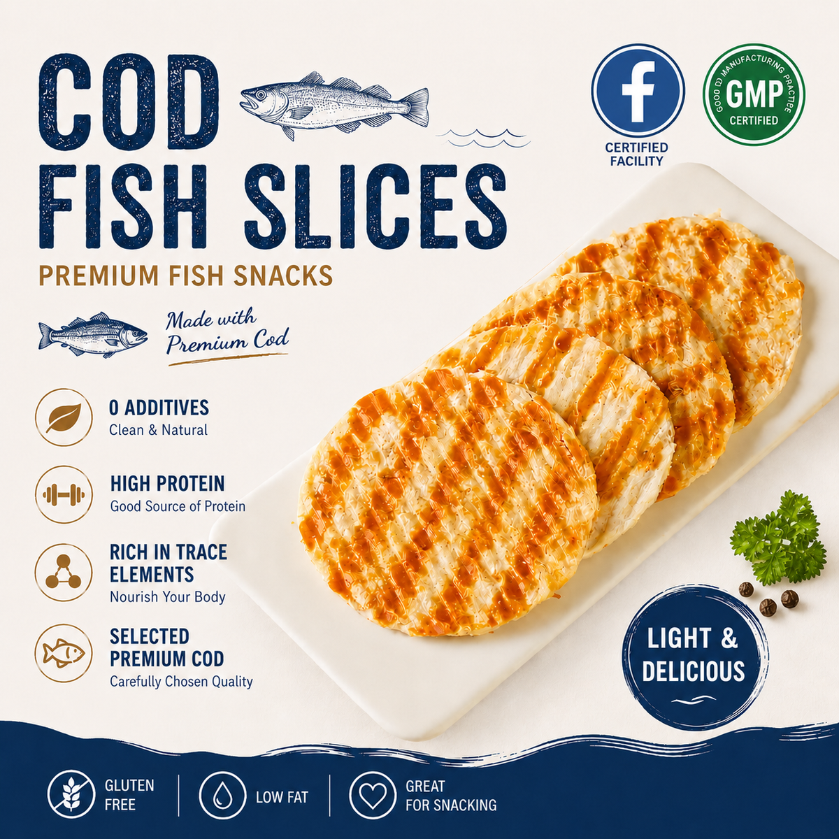 High-Protein Cod Fillets – Delicious & Low-Fat, Packed with Trace Elements, Nutritious Healthy Snack-EDC